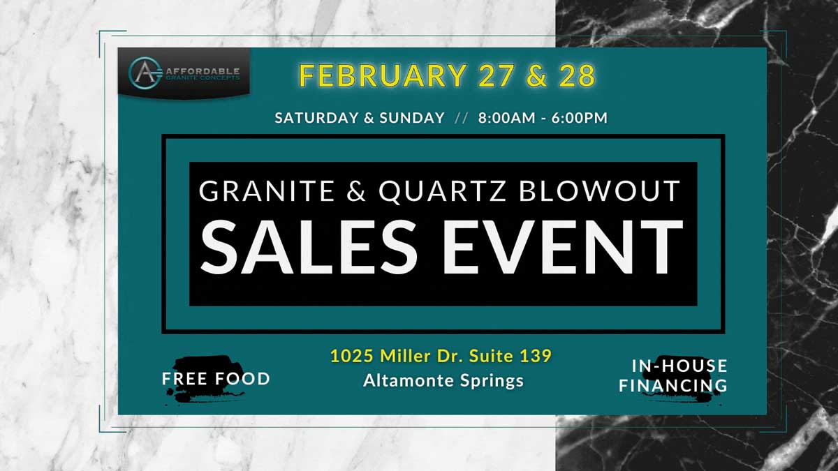Granite and quartz weekend sales event at 1038 Miller Dr Altamonte Springs Florida - Affordable Granite Concepts