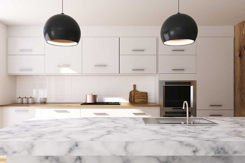 white marble countertop kitchen
